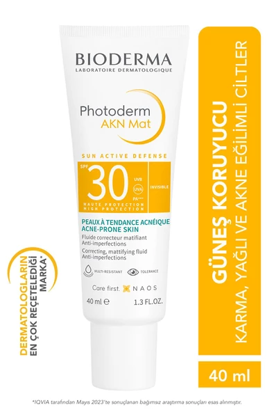 Bioderma Photoderm Akn Mat Karma Ve Yağlı Ciltler Için Matlaştırıcı Etkili Spf30 Güneş Koruyucu 40ml