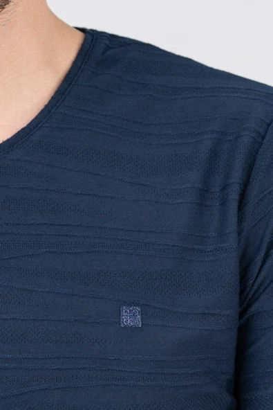 Extra Slimfit Sıfır Yaka Dokulu Erkek T-Shirt - 9