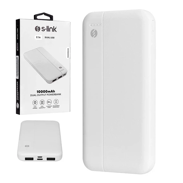 S-LINK IP-G10N BEYAZ MICRO+TYPE C GİRİŞLİ 10000 MAH TAŞINABİLİR ŞARJ CİHAZI POWERBANK