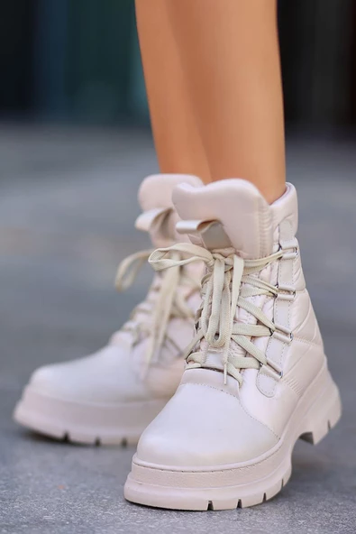 Mergenshoes KP02 Bej Paraşüt Detaylı Kışlık Kadın Kar Botu - 3