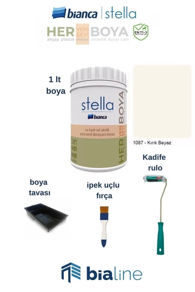 Stella Boya Seti (1 LT BOYA(KIRIK BEYAZ)-RULO-İPEK FIRÇA-BOYA TAVASI)