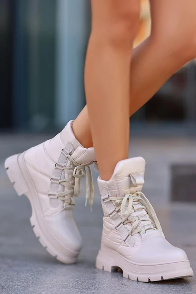 Mergenshoes KP02 Bej Paraşüt Detaylı Kışlık Kadın Kar Botu - 4