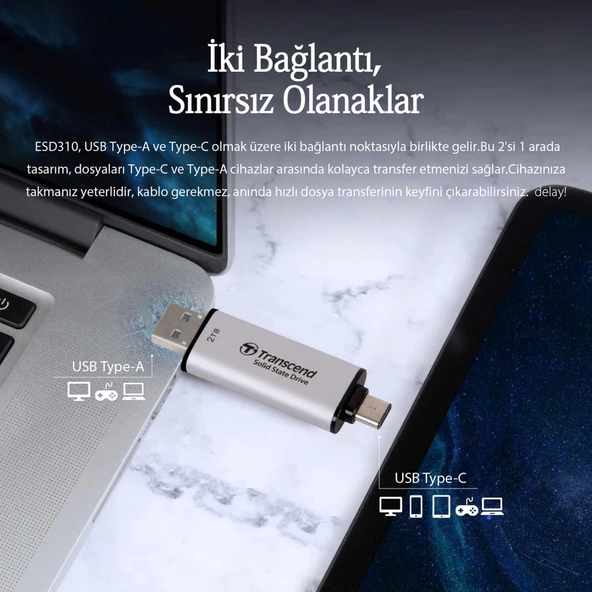 Transcend TS1TESD310P 1TB USB/Type-C 10Gbps Taşınabilir Harici SSD - Pembe - 4