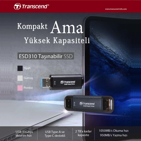 Transcend TS1TESD310P 1TB USB/Type-C 10Gbps Taşınabilir Harici SSD - Pembe - 2