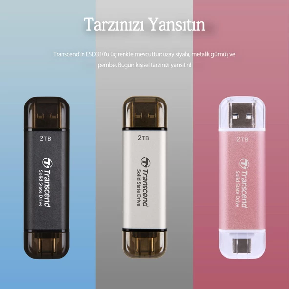 Transcend TS1TESD310P 1TB USB/Type-C 10Gbps Taşınabilir Harici SSD - Pembe - 7