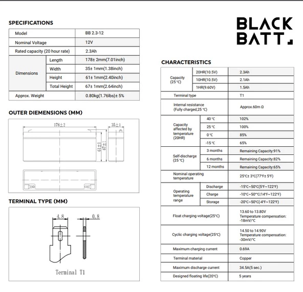 Black Batt 12V-2.3AH AGM Tam Bakımsız Tip Kuru Akü - 2