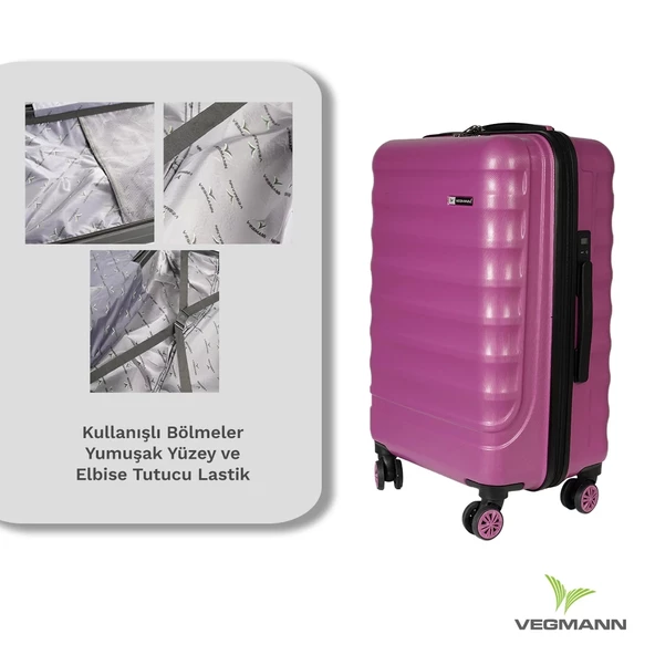 Vegmann Tartılı Scadel Violet 3 lü Valiz Seti - 4