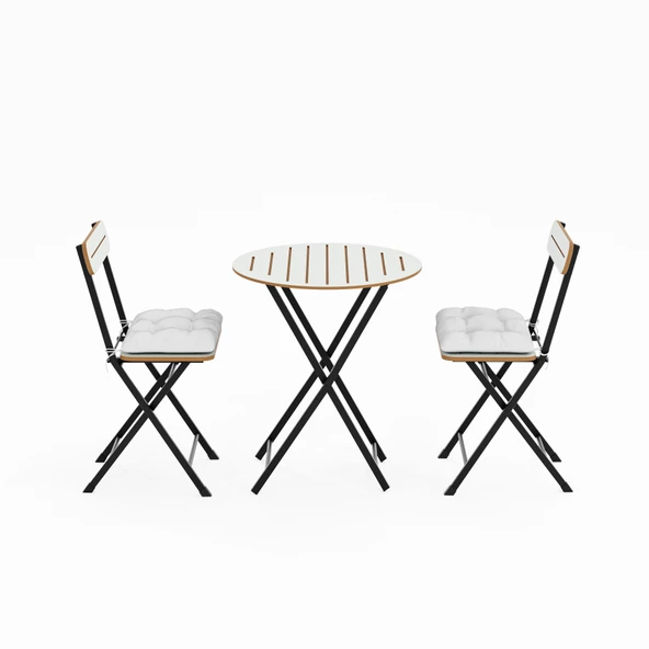 Eportatif Minderli Bistro Takım Bahçe Masa Sandalye Yuvarlak Beyaz 1485 - 5