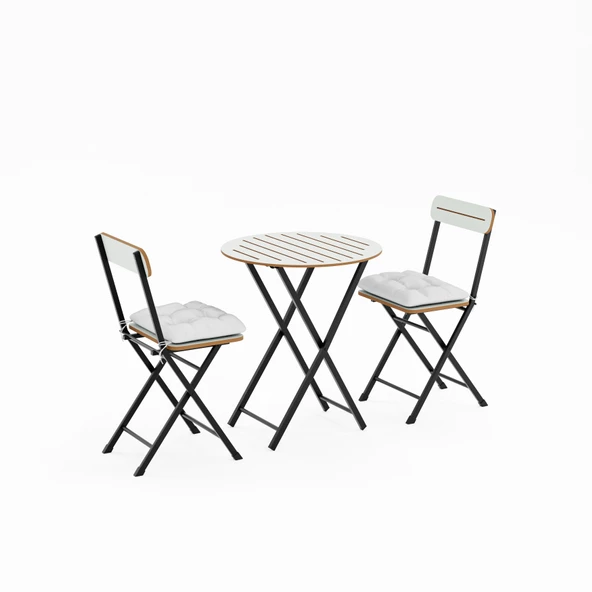 Eportatif Minderli Bistro Takım Bahçe Masa Sandalye Yuvarlak Beyaz 1485 - 4