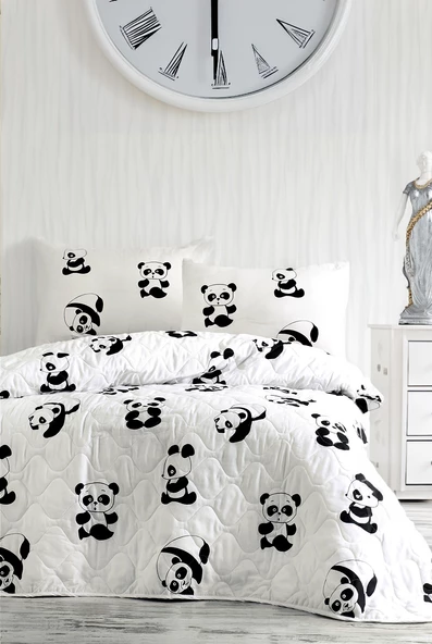 Upstyle Çift Kişilik Kapitone Yatak Örtüsü Seti  Panda Deseni ürün görseli