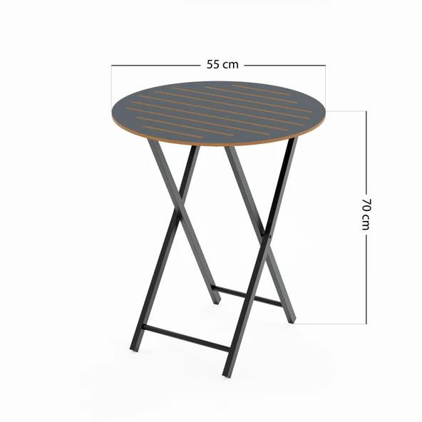 Eportatif Bahçe Masası Katlanır Bistro Masa Yuvarlak Füme 1489 - 4