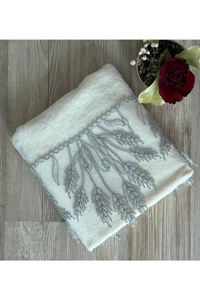 başak kadife havlu krem 50 × 90 ürün görseli 1