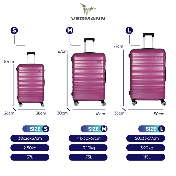 Vegmann Tartılı Scadel Violet 3 lü Valiz Seti - 5