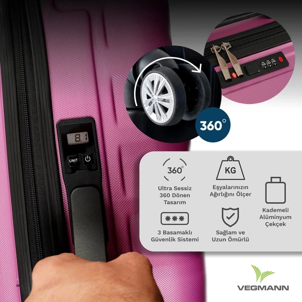 Vegmann Tartılı Scadel Violet 3 lü Valiz Seti - 3