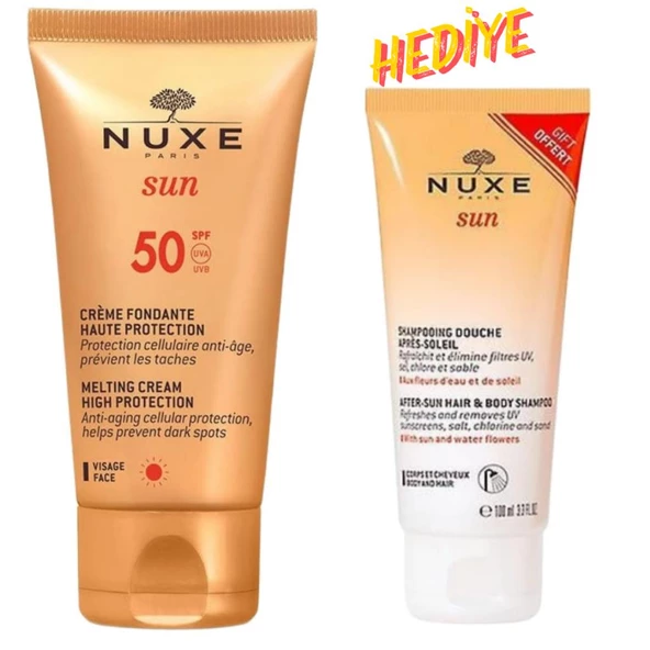 Nuxe Sun Güneş Sonrası Şampuan 100 ml & Nuxe Sun Fondante Visage Creme Spf 50 Güneş Koruyucu Yüz Kremi 50 ml