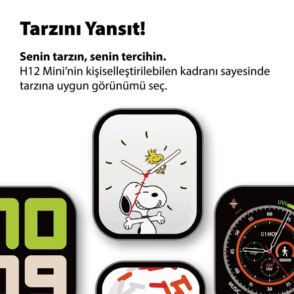 H12 Mini Akıllı Saat Gold Alüminyum Kasa Kırık Beyaz Silikon Kordon - 9