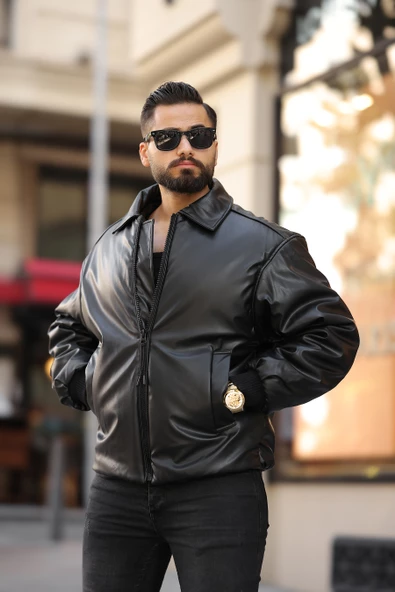 OVERSIZE ERKEK KIŞLIK DERİ MONT - 3