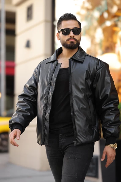 OVERSIZE ERKEK KIŞLIK DERİ MONT - 4