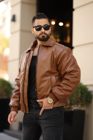 OVERSIZE ERKEK KIŞLIK DERİ MONT - 9