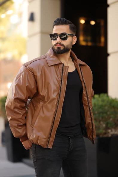 OVERSIZE ERKEK KIŞLIK DERİ MONT - 10