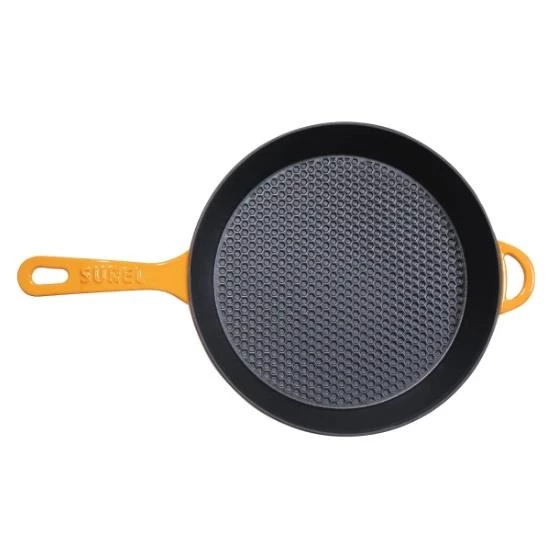 Sürel Degrade Turuncu 28cm Yuvarlak Cam Kapaklı Demir Döküm Tava - 2