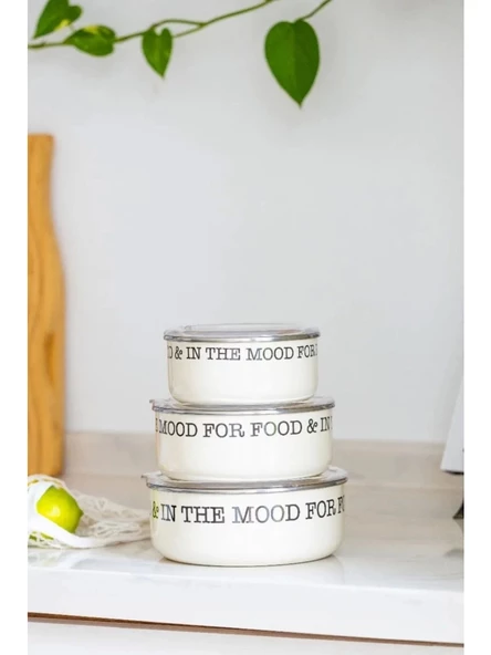 Mien EMY1020B Yazılı Beyaz Emaye Saklama Kabı 3'lü ürün görseli 1