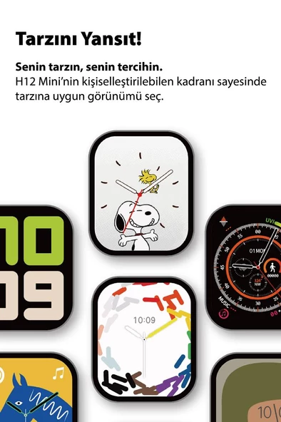 H12 Mini Akıllı Saat Gold Alüminyum Kasa Kırık Beyaz Silikon Kordon - 5