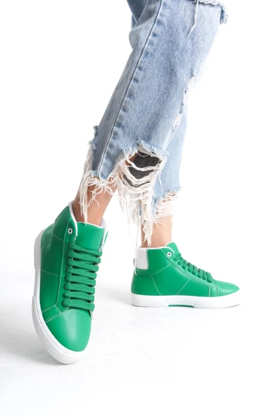 Kadın Günlük Sneaker Rahat Taban Bağcıklı Tam Kalıp High Sneaker - 6
