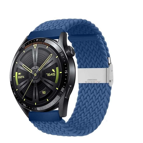 Samsung Gear S3 Frontier R760 - S3 Classic R770 22mm Uyumlu Metal Klips Solo Fiberlink Örgü Kordon  Mavi