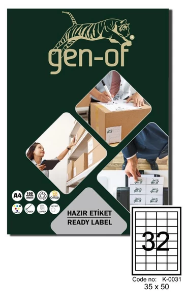 Gen-Of GK-0031 Laser Etiket 35x50 100 Sayfa (3200 Etiket)