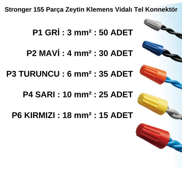Stronger 155 Parça Zeytin Klemens Vidalı Tel Konnektör Seti - 2