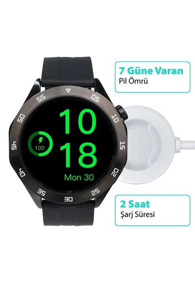 HT04 Akıllı Saat Siyah Silikon Kordon Çinko Alaşım Kasa - 7