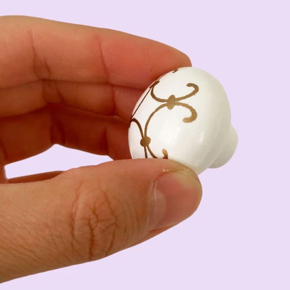 Defne Altın Çizgili Beyaz Polimer Düğme Kulp Mantar Mobilya Mutfak Dolabı Çekmece Kulbu Kulpları - 3