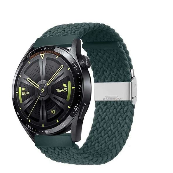 Sneezy Huawei Watch GT Runner-Sport 46mm- GT2 E 22mm Uyumlu Metal Klips Solo Fiberlink Örgü Kordon  Petrol