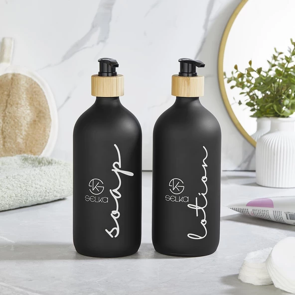 Selka Home 500 ML. Cam Sıvı Sabun ve Losyon Seti 2'li