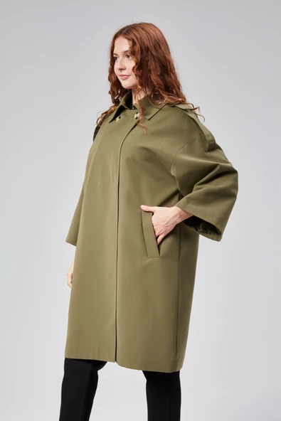 Kadın Oversize Astarlı Dokuma Trençkot - 5