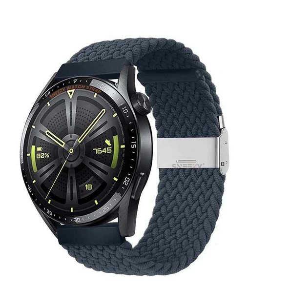 Huawei Watch GT3 Elite-Active 46mm-GT3 Pro-GT3 Se 22mm Uyumlu Metal Klips Solo Fiberlink Örgü Kordon  Mavi Koyu