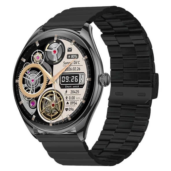 Ultra Thin Akıllı Saat Yuvarlak Çelik Kasa Metal Kordon - 2