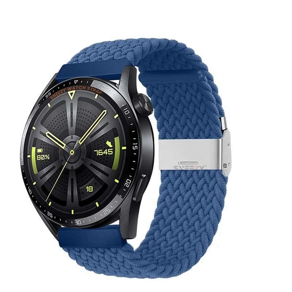 Huawei Watch GT3 Elite-Active 46mm-GT3 Pro-GT3 Se 22mm Uyumlu Metal Klips Solo Fiberlink Örgü Kordon  Mavi