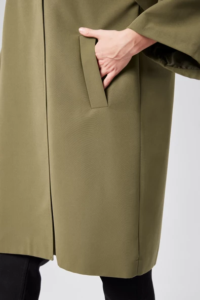 Kadın Oversize Astarlı Dokuma Trençkot - 6