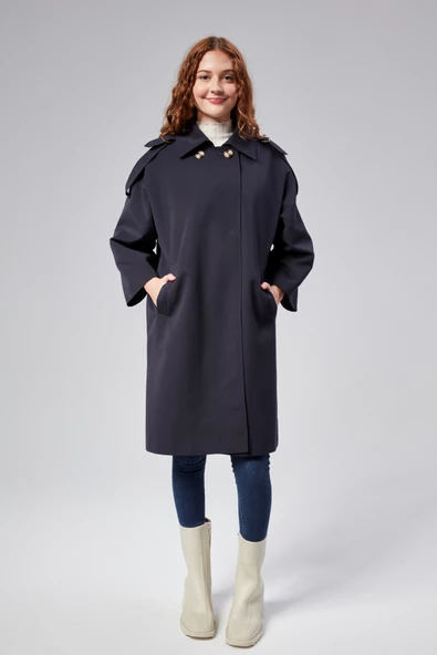 Kadın Oversize Astarlı Dokuma Trençkot - 10