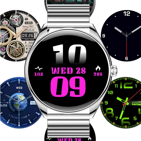 Ultra Thin Akıllı Saat Yuvarlak Çelik Kasa Metal Kordon - 9