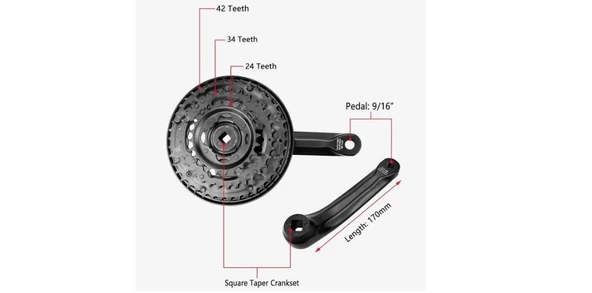 Shimano FC-TY301 170mm 42T 6-7-8V 3lü Aynakol Kapaklı Siyah - 2