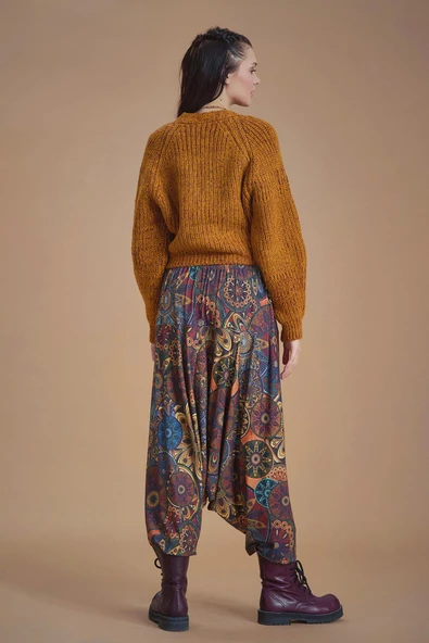 Lastikli Bel ve Paça Etnik Desenli Şalvar Pantolon - 5