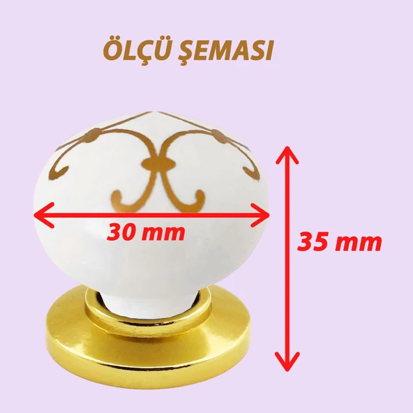 Defne Altın Çizgili Beyaz Polimer Düğme Kulp Altın Tablalı Mobilya Mutfak Dolabı Çekmece Kulbu Kulpları - Resim 3