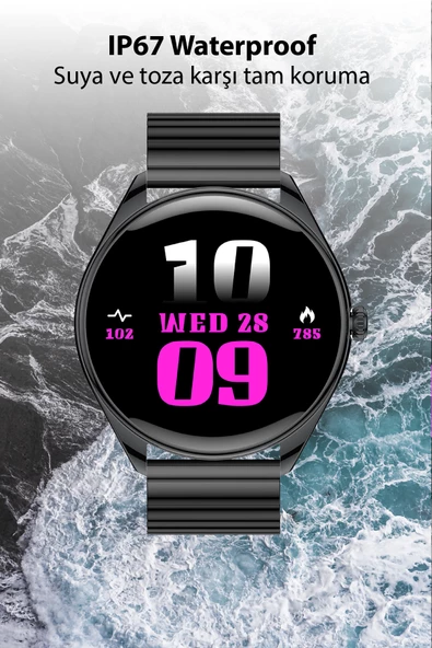 Ultra Thin Akıllı Saat Yuvarlak Çelik Kasa Metal Kordon - 12