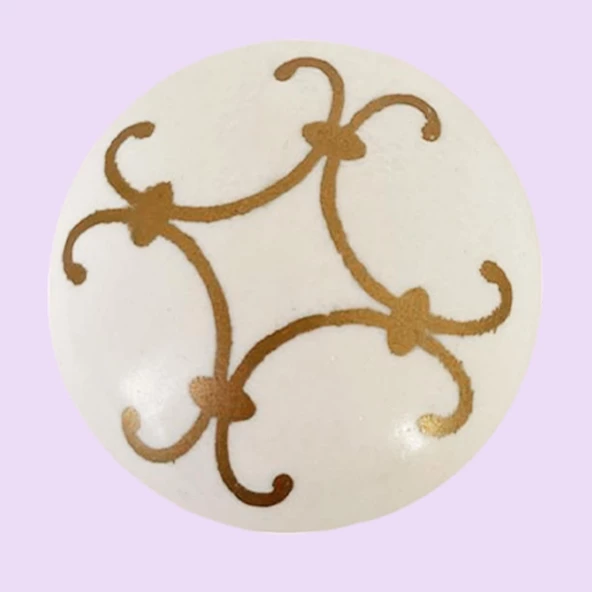 15 Adet Defne Altın Çizgili Beyaz Polimer Düğme Kulp Mantar Mobilya Mutfak Dolabı Çekmece Kulbu Kulpları - Resim 6