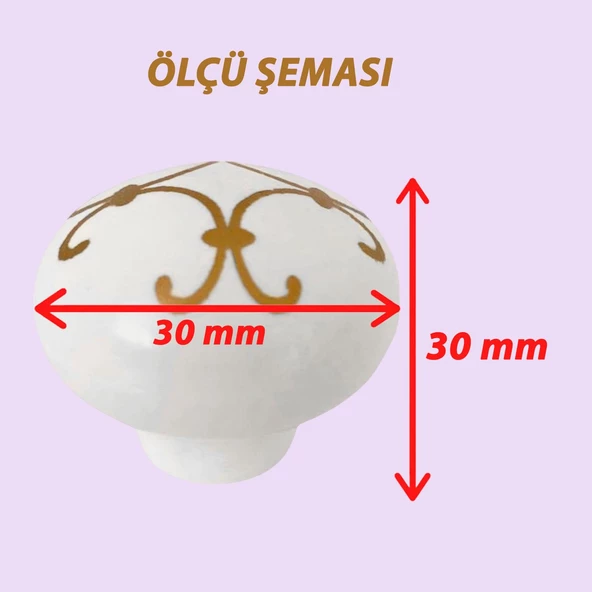 15 Adet Defne Altın Çizgili Beyaz Polimer Düğme Kulp Mantar Mobilya Mutfak Dolabı Çekmece Kulbu Kulpları - Resim 2