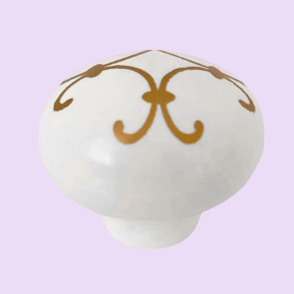 15 Adet Defne Altın Çizgili Beyaz Polimer Düğme Kulp Mantar Mobilya Mutfak Dolabı Çekmece Kulbu Kulpları - Resim 5