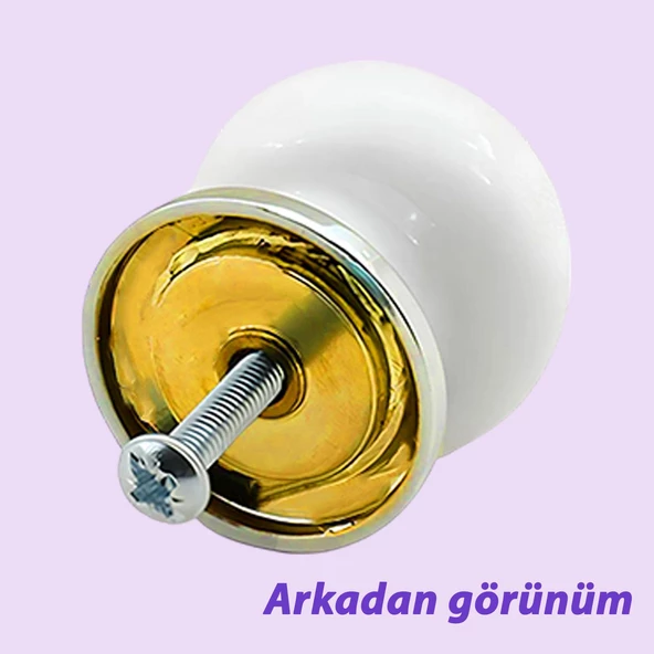 Defne Altın Çizgili Beyaz Polimer Düğme Kulp Altın Tablalı Mobilya Mutfak Dolabı Çekmece Kulbu Kulpları - Resim 4